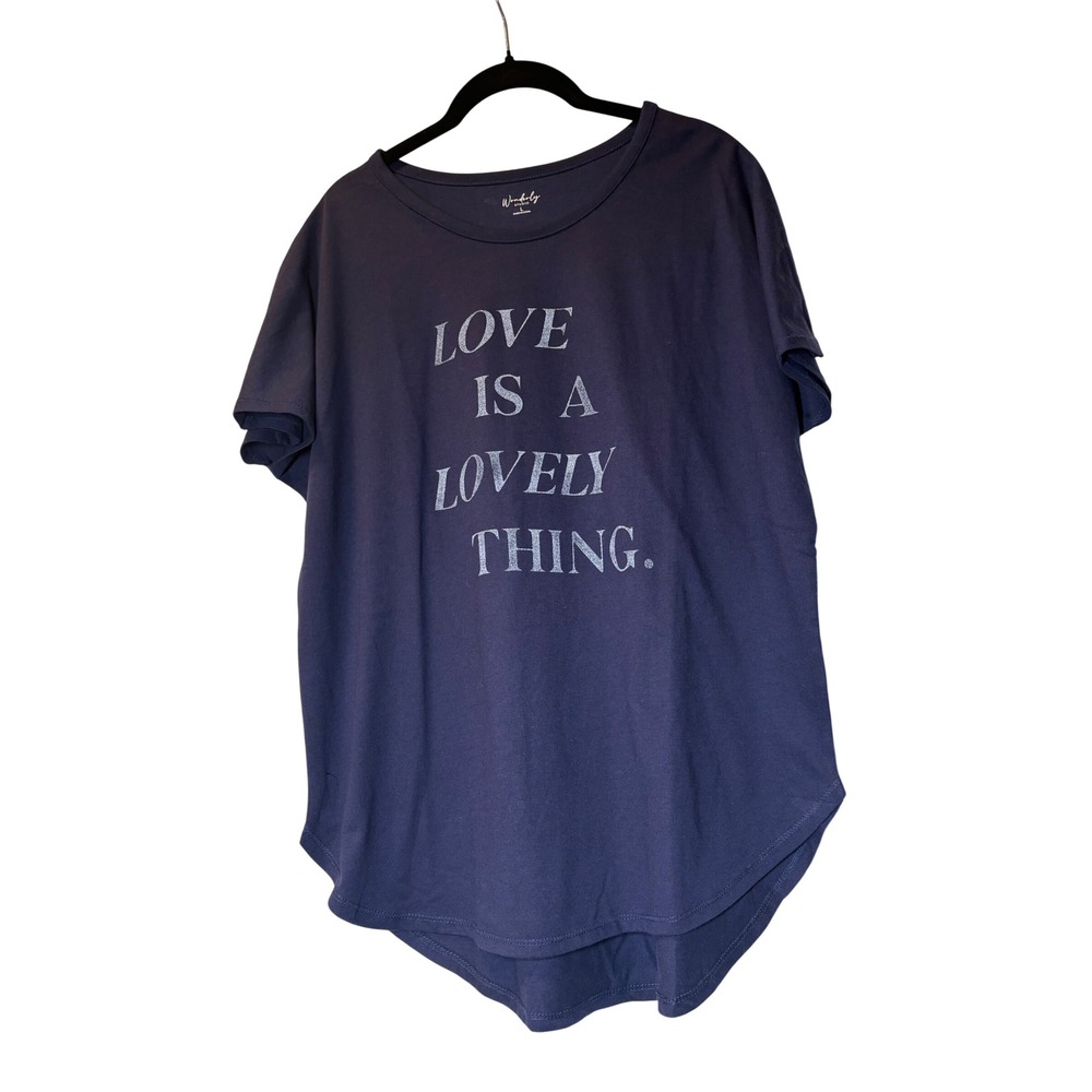 Wonderly NWT Studio Navy Blue Love Is A Lovely Thing Graphic Tee Shirt Large